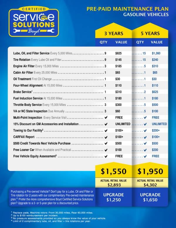 3-Year and 5-Year Pre-Paid Maintenance Plans for Gasoline Vehicles